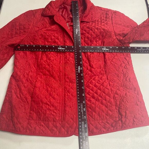 R.Q.T. Quilted‎ Embroidered Zip Up Collared Blazer Red Size Small Petite Pockets - Picture 9 of 14